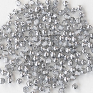 100 3mm Round Glass Beads Czech Glass Beads 3mm Druk Crystal with a Half Silver Coat 100 Beads image 2