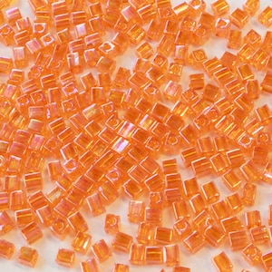 4mm Miyuki Cube Beads - Beading Supplies - Hyacinth Orange AB - 20 grams