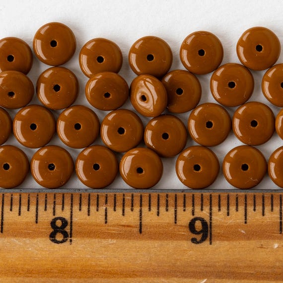 8mm Glass Rondelle Beads - Opaque Brown - 30 Beads - Czech Glass