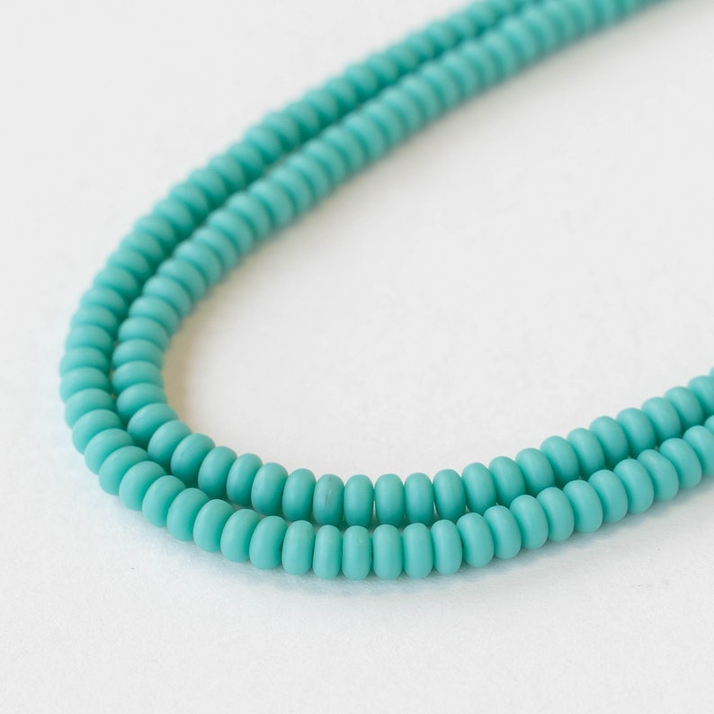 4mm Rondelle Beads 4mm Spacer Disk Beads Czech Glass Beads Smooth Rondelle Green Turquoise Matte 100 image 3