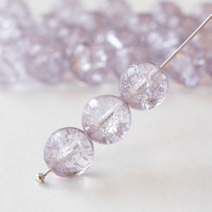 30 - 10mm Round Crackle Glass Beads - Czech Glass Beads - Light Amethyst - 30 beads