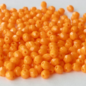 100 - 4mm Round Firepolished Glass Beads - Czech Glass Beads - Opaque Orange Hyacinth - 100 beads