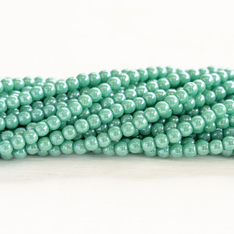 100 4mm Round Glass Beads For Jewelry Making Czech Glass Beads Opaque Turquoise Luster 100 Beads image 1