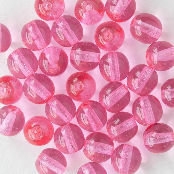 30 6mm Round Glass Beads Czech Glass Beads Transparent Pink