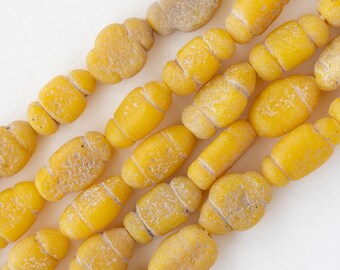 Java Glass Pompeii Bottle Beads - Yellow - Whole or Half Strand