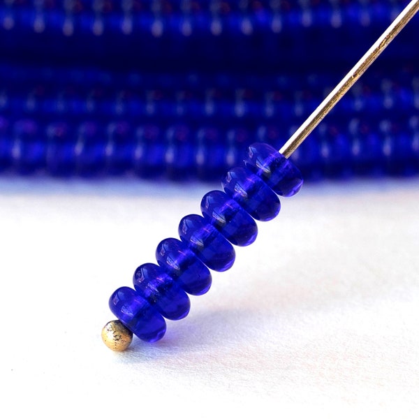 4mm Rondelle - Czech Glass Beads - Cobalt Blue (100 beads)