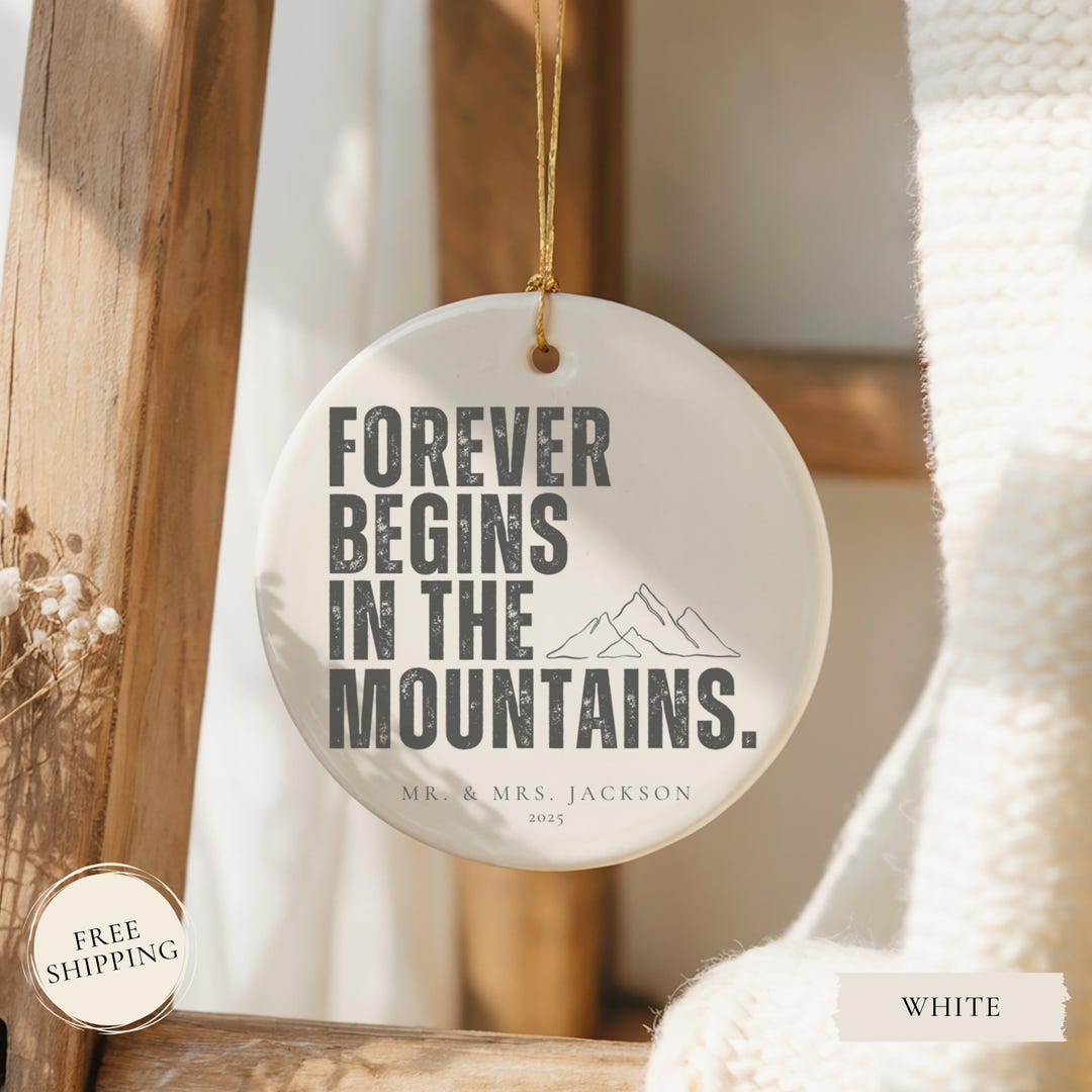 Custom Mountain Wedding Ornament, Just Married Mountain Keepsake, Mr and Mrs Ornament, Mountain Wedding Gift,Mountain Wedding Favor Ornament