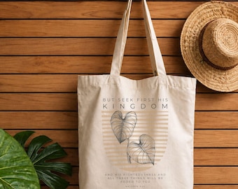 Seek First His Kingdom Tote Bag, Matthew 6:33 Tote, Bible Verse Tote, Christian Faith Tote Bag, Scripture Tote, Inspirational Christian Bag