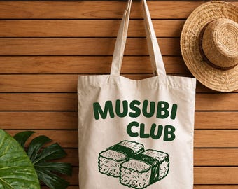 Spam Musubi Club Tote Bag, Musubi Club Tote, Gift for Spam Musubi Lover, Hawaii Beach Tote Bag, Musubi Book Bag, Musubi Lover Tote Bag