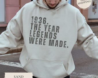 Sudadera con capucha para 90 cumpleaños, vintage de 1936, regalo de 90 cumpleaños para hombre, sudadera personalizada de 90 años para marido, hermano o abuelo.