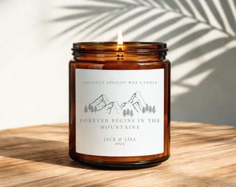 Vela de boda en la montaña personalizada, vela de boda en la montaña para recién casados, vela de compromiso en la montaña, regalo de boda en la montaña, recuerdo de boda en la montaña
