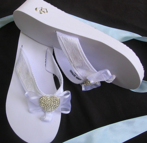 Items similar to Bridal Flip Flops. Wedding Custom Handmade White Flip ...