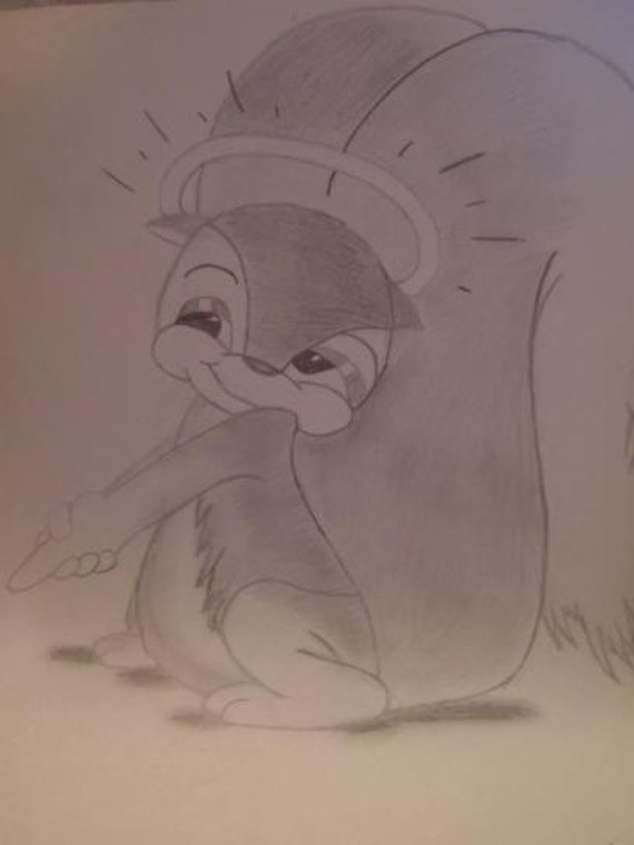 Pencill Drawing Squirrel Pencil Drawing Cartoon Art Etsy