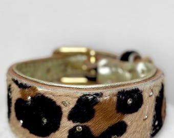 Dog collar leather leopard print luxury glamour greyhound collar rhinestones greyhound padded handmade