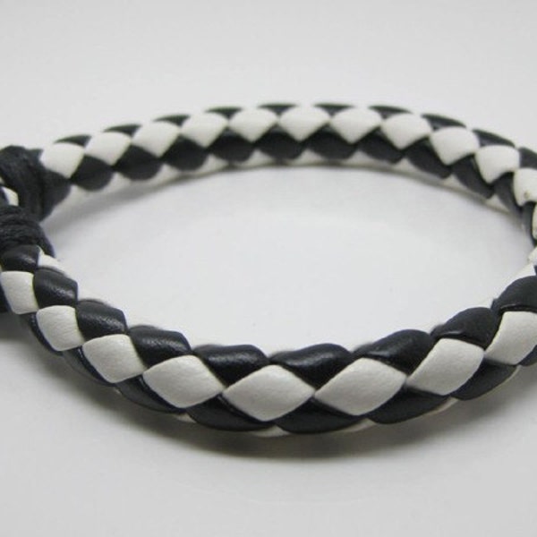 Black and white braided leather bracelet
