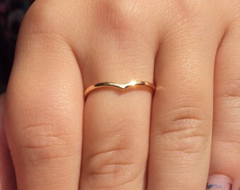 14k Gold Chevron Ring With CZ Stones - High Polish Women's Ring, Available In Sizes 4-12 - View #9