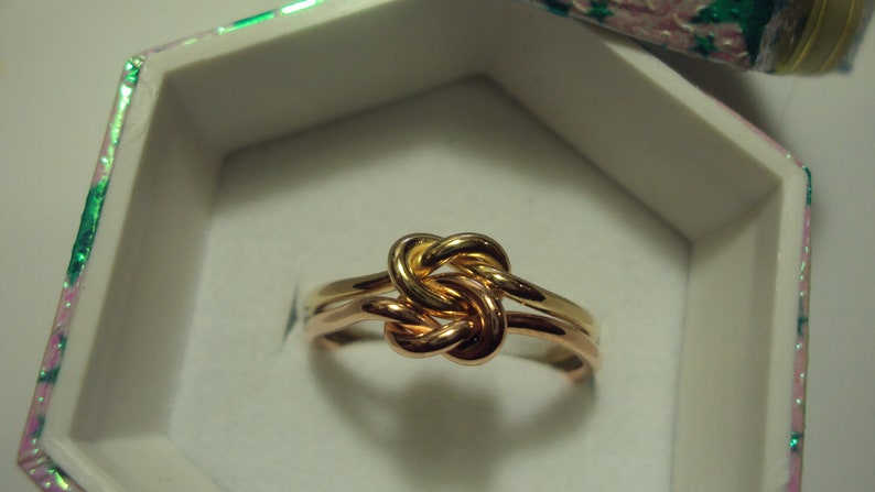 14kt solid gold, half rose, half yellow, 16g thick, double love knot ring, etsy jewelry, rings, wedding and engagement, wedding bands image 4