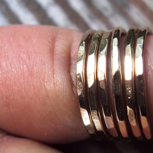 Set of 3, Gold hammered rings, stacking ring set, rose gold rings, pink gold stacking rings, stackable, thin rings