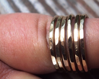 Set of 3, Gold hammered rings, stacking ring set, rose gold rings, pink gold stacking rings, stackable, thin rings