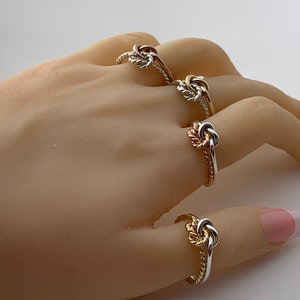 Double knot ring, gold and silver knot ring, rose and silver love knot, two tone knot ring, mothers day gift, gift for her, statement ring