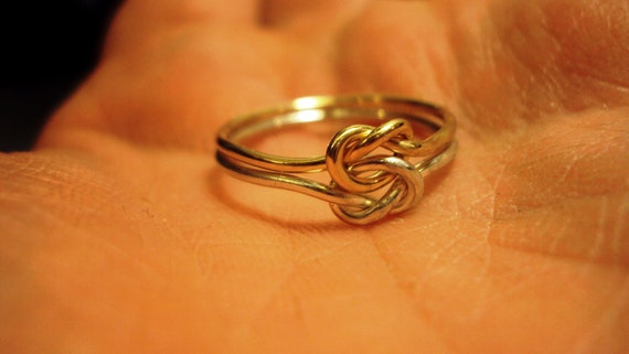 18g two tone double knot ring, love knot ring, infinity knot, celtic, wedding band, engagement or promise ring