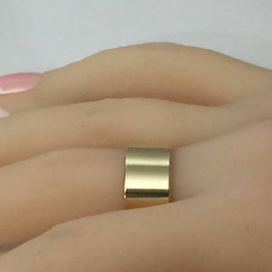 Gold wide band ring, mens wedding band, womans statement band, 10kt gold, 10mm wide by 1.25mm thick