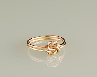 14K solid GOLD, Etsy jewelry, love KNOT ring, celtic,18g, rose and yellow or white mix