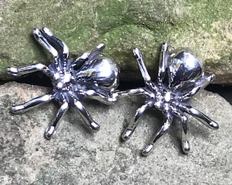 Spider Earrings Sterling Silver Halloween Stud Post with backs, Spooky Gothic Fall Jewelry