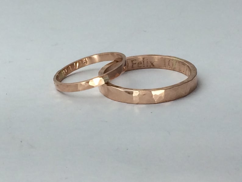 Rose Gold Wedding Band Set His and Hers 10kt Gold Hammered - Etsy