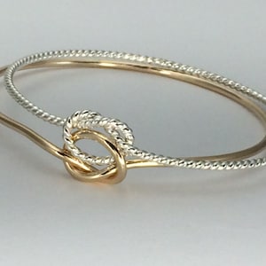 Pulsera de nudo doble trenzado, oro y plata, argentium, pulsera de nudo doble