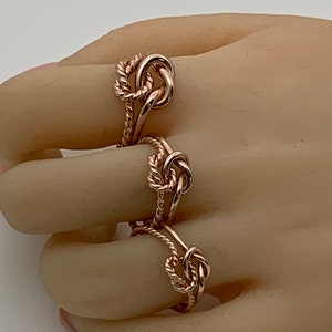 Rose Gold double knot ring, twisted knot ring, love knot, fancy gold ring, mothers day gift, gift for her, choose thickness and ring size