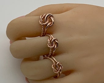 Rose Gold double knot ring, twisted knot ring, love knot, fancy gold ring, mothers day gift, gift for her, choose thickness and ring size