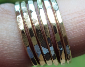 14kt gold fill stacking rings, Hammmered or satin finsh, 18g thick, engagement, wedding bands,