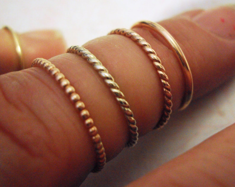 yellow gold stacking ring engagement ring 14kt rose gold wedding band smooth round plain band 1.3mm or 16g