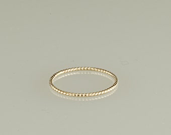 14kt twisted stacking ring, gifts for her,  christmas, stocking stuffer, engagement, thin stacker
