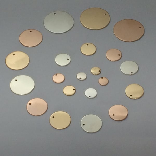 3/8" blank, 9.5mm Disc blank in your color choice, hand stamping disc,  jewelry tags, circle blank, rose, yellow, argentium sterling silver
