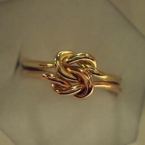14kt solid gold, half rose, half yellow, 16g thick, double love knot ring, etsy jewelry, rings, wedding and engagement, wedding bands
