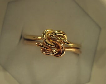 14kt solid gold, half rose, half yellow, 16g thick, double love knot ring, etsy jewelry, sz 8 - 15 this listing