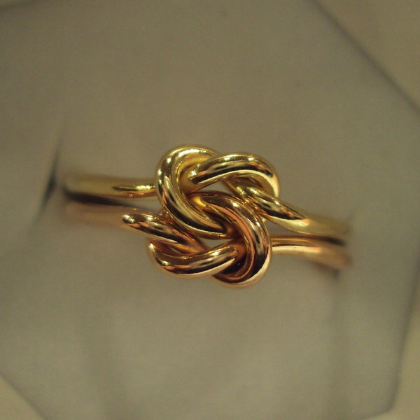 14kt solid gold, half rose, half yellow, 16g thick, double love knot ring, etsy jewelry, rings, wedding and engagement, wedding bands