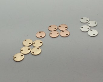 2 hole disc, pack of 10 pcs, double hole charm, 9.5mm (3/8) Round disc,  circle blank, jewelry stamping disc, rose gold,  argentium, yellow