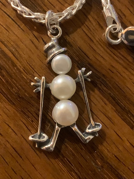 Skiing Snowman Charm with Cultured Freshwater Pearls Sterling Silver Skiing Snowman Charm with Cultured Freshwater Pearls Sterling Silver
