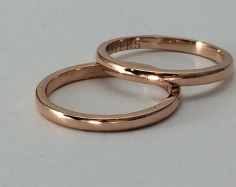 Rose gold wedding band, pink gold ring, plain gold ring, gift for her, stocking stuffer, 2mm x 1.5mm thick