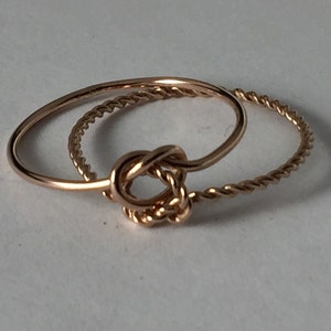 ROSE gold wedding band, rose gold wedding ring, 14kt gold, half plain, half twist, double knot ring, solid gold
