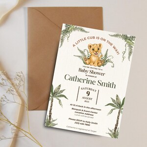 Lion Cub Jungle Baby Shower Invitation, Editable Baby Shower Text Invitation Template