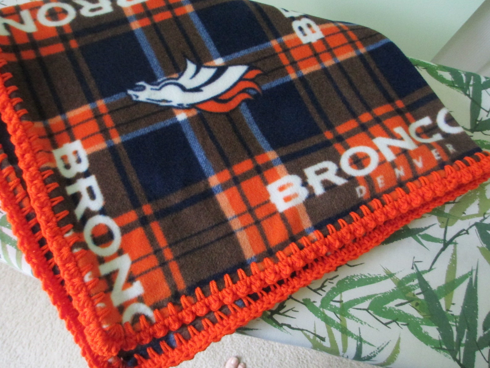 NFL DENVER BRONCOS Baby Blanket Fleece With Hand Crochet Edge Etsy