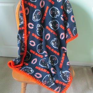CHICAGO BEARS Baby Blanket, Plaid Fleece with Hand Crocheted Edging