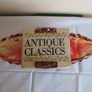 Jeanette Glass Gondola Bowl, IRIDESCENT MARIGOLD CARNIVAL, Original New in Box