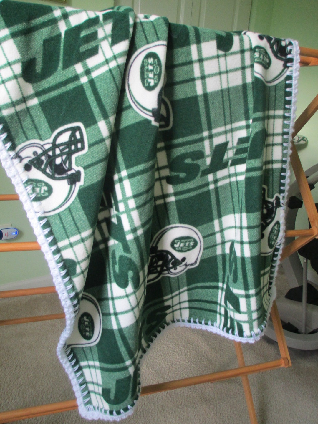 NEW YORK JETS Baby Blanket, Fleece With Hand Crochet Edge Etsy