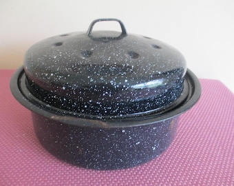 Vtg GRANITEWARE ROUND Roaster Baker Dutch Oven with Cover, Camping, Oven, Stovetop