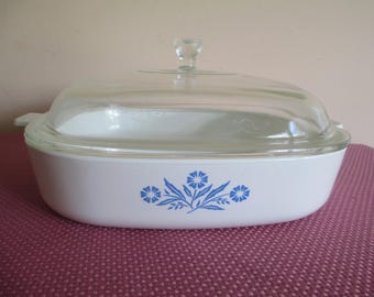 Vtg CORNING WARE Square Pan, Baker, Casserole, Cornflower Blue, 11 inch,  P-16-8 with Cover